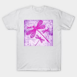 Hot pink lace dragonflies on texture T-Shirt